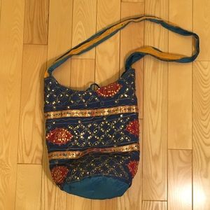 Blue, Gold, and Red Elephant Boho Bag from India
